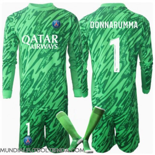 Camiseta Paris Saint-Germain Gianluigi Donnarumma #1 Portero Primera Equipación Replica 2024-25 para niños mangas largas (+ Pantalones cortos)